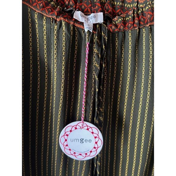 Nwt umgee olive green wide leg boho tribal Aztec lightweight small elastic tie - Picture 4 of 5